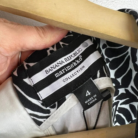 Banana Republic Marimekko Fit & Flare Dress Size 4 Black White Mod Work Event - Picture 3 of 11